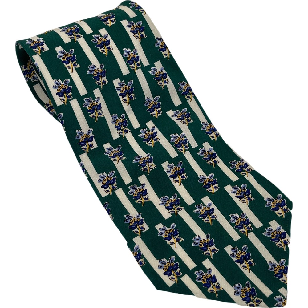 Vtg Nautica Green Striped Silk Necktie Te Micro‎ Blue Floral Print Novelty